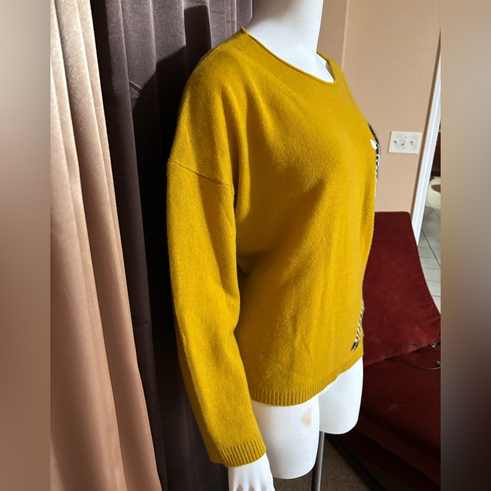 Anthropologie Maeve cashmere Mustard Zebra Sweater - Picture 6 of 11